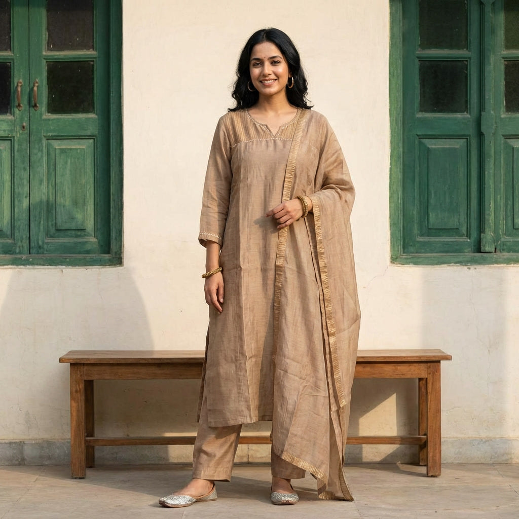 Mul Chanderi Elegant Solid Kurta Set