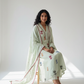 Mul Cotton Flared Suit with Delicate Embroidered Motifs (Mint Green)