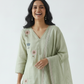 Mul Chanderi Floral Kurta Set with Delicate Embroidery (Mint Green)