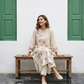 A-Line Mul Chanderi Kurta Set with Floral Embroidery (Ivory)