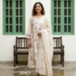 A-Line Mul Chanderi Kurta Set with Floral Embroidery (Ivory)