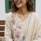 A-Line Mul Chanderi Kurta Set with Floral Embroidery (Ivory)