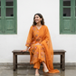A-Line Mul Chanderi Kurta Set with Floral Embroidery