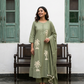 A-Line Cotton Kurta Set with Palm Motif Embroidery