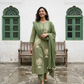 A-Line Cotton Kurta Set with Palm Motif Embroidery
