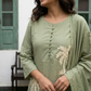 A-Line Cotton Kurta Set with Palm Motif Embroidery