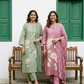 A-Line Cotton Kurta Set with Palm Motif Embroidery (Pink)