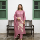 A-Line Cotton Kurta Set with Palm Motif Embroidery (Pink)