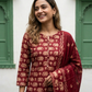 Blue/Red Elephant Print Cotton Kurta Set