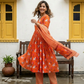 Cotton Pichwai Block Printed Anarkali Set (Festive Orange)
