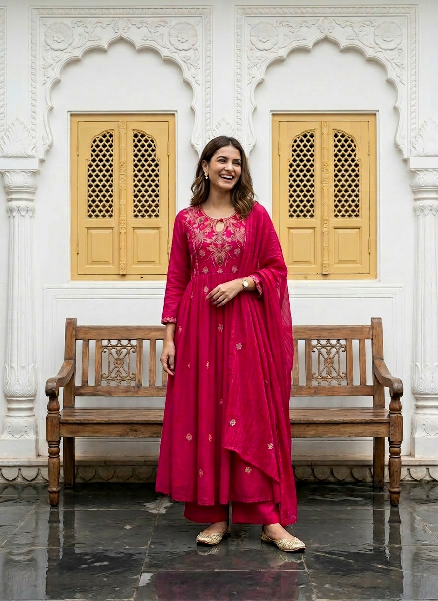 Mul Cotton Embroidered Anarkali Set