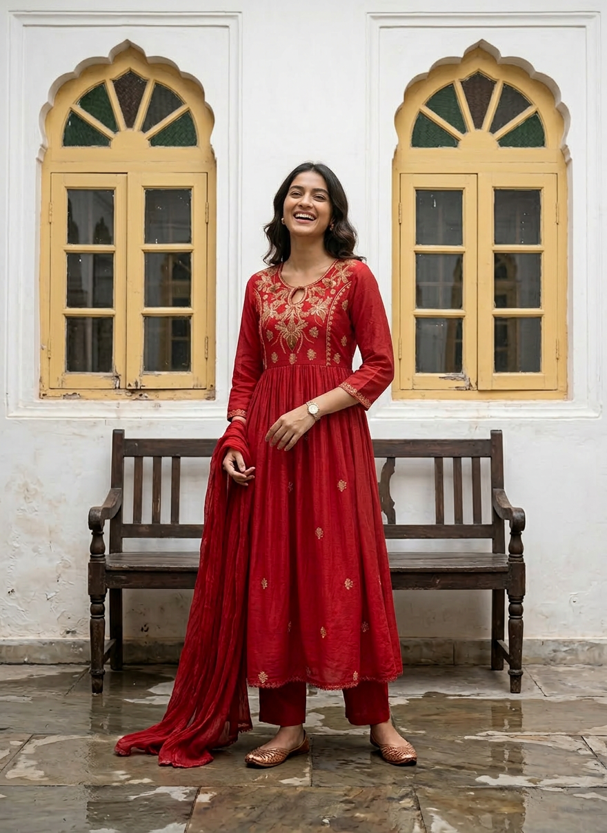 Mul Cotton Embroidered Anarkali Set