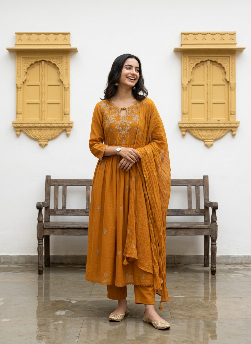 Mul Cotton Embroidered Anarkali Set