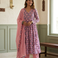 Pink Butta Print Pure Hand-block Anarkali Suit Set
