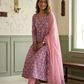 Pink Butta Print Pure Hand-block Anarkali Suit Set