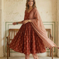 Red Dabu Cotton Anarkali Suit Set