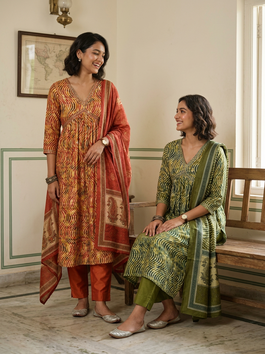 Muslin Lehriya Alia Cut Anarkali Suit Set