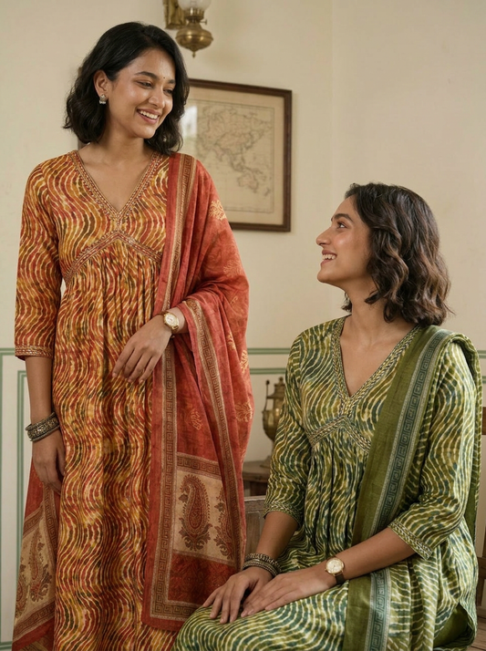 Muslin Lehriya Alia Cut Anarkali Suit Set