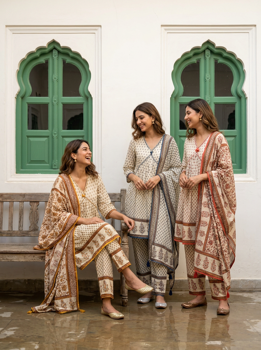 Printed Cotton Anarkali Suit Set