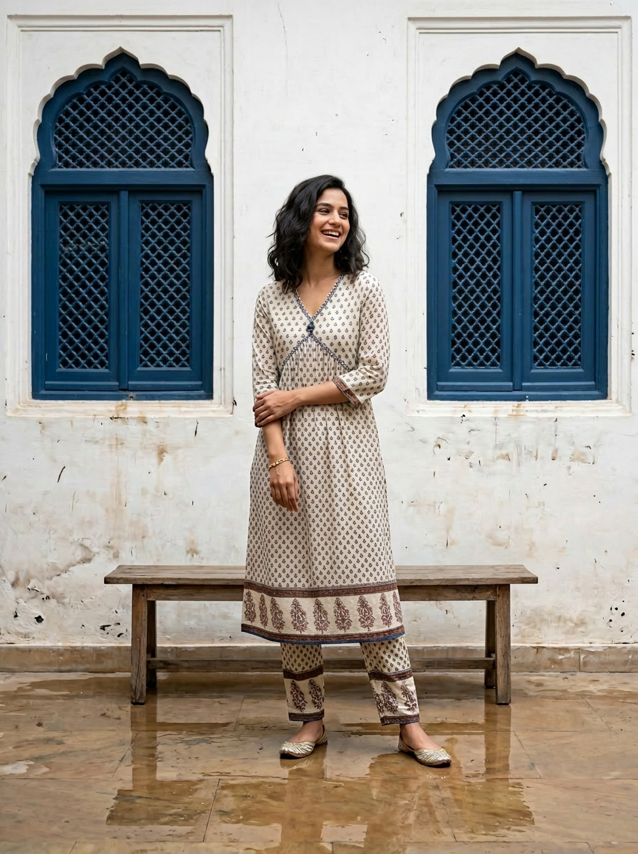 Printed Cotton Anarkali Suit Set