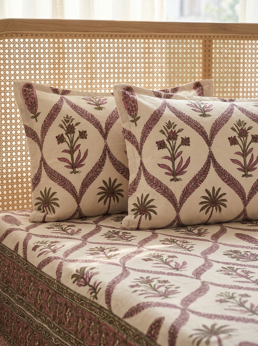 Pure Cotton Bagh Print Bedsheet (Pink)