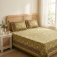 Pure Cotton Floral Block Print Bedsheet (Olive Green)