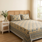 Hand Block Floral Cotton Bedsheet (Blue)
