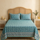 Floral Block Print Cotton Bedsheet Set (Teal Blue)