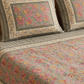 Floral Block Print Cotton Bedsheet Set (Grey)