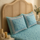 Floral Block Print Cotton Bedsheet Set (Teal Blue)
