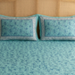 Floral Block Print Cotton Bedsheet Set (Teal Blue)