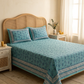 Floral Block Print Cotton Bedsheet Set (Teal Blue)