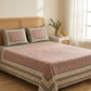 Floral Block Print Cotton Bedsheet Set (Grey)