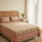 Floral Block Print Cotton Bedsheet Set (Beige & Rust)