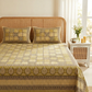 Olive Green Geometric Print Cotton Bedsheet Set