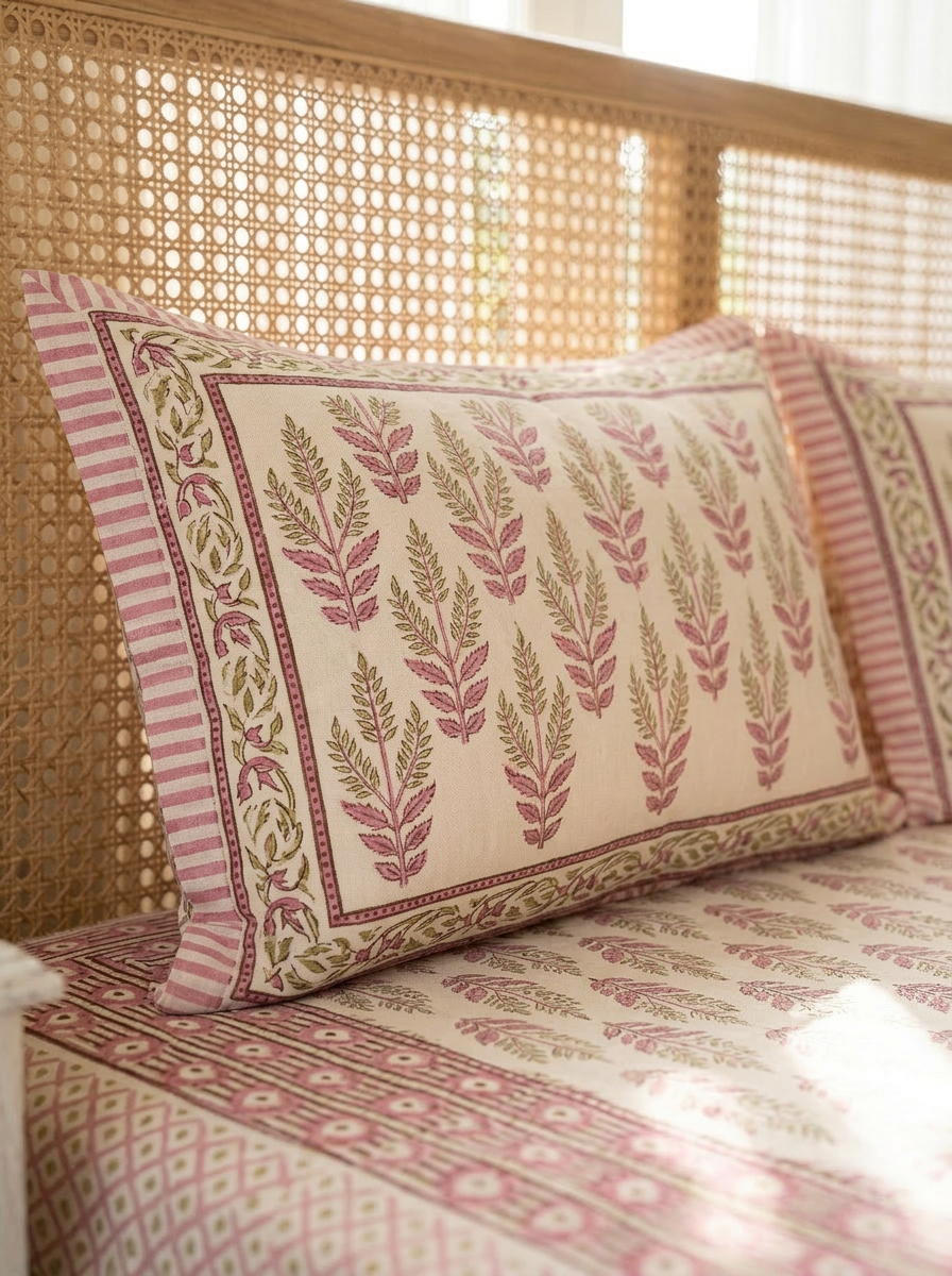Pink Floral Butah Print Cotton Bedsheet Set