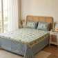 Sage Green & Blue Floral Butah Cotton Bedsheet Set