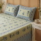 Sage Green & Blue Floral Butah Cotton Bedsheet Set