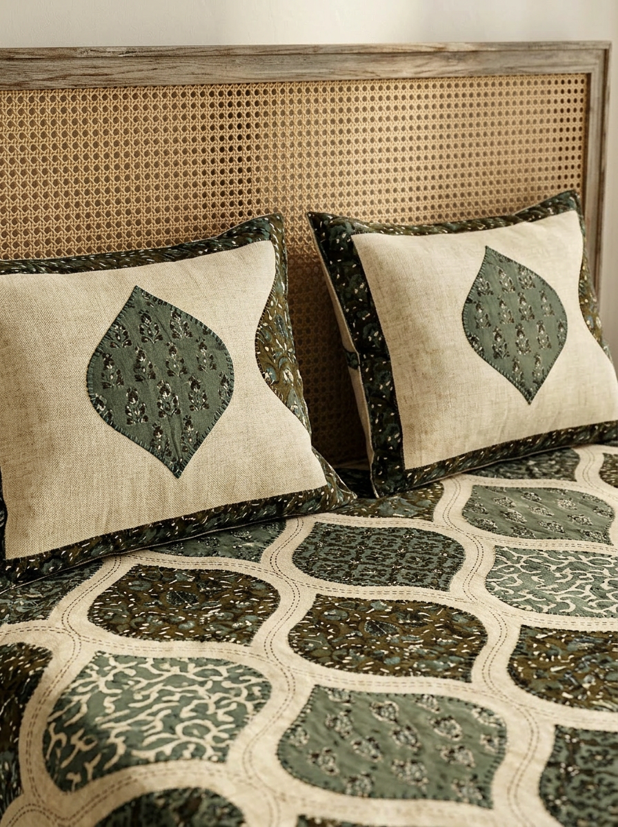 Green Patchwork Print Cotton Bedsheet Set