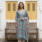 Pure Hand Block Printed Kurta Set (Light Blue)