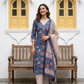 Pure Hand Block Printed Kurta Set (Blue)