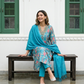 Blue Muslin Suit Set With Kota Doriya Dupatta