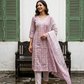 Pink printed cotton kurta set with dupatta