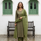 Green Silk Straight Suit Set
