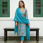Blue Muslin Suit Set With Kota Doriya Dupatta