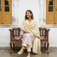 Cream Cotton Suit Set With Kota Doriya Dupatta