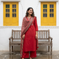Red Cotton Suit Set with Ajrak Printed Dupatta