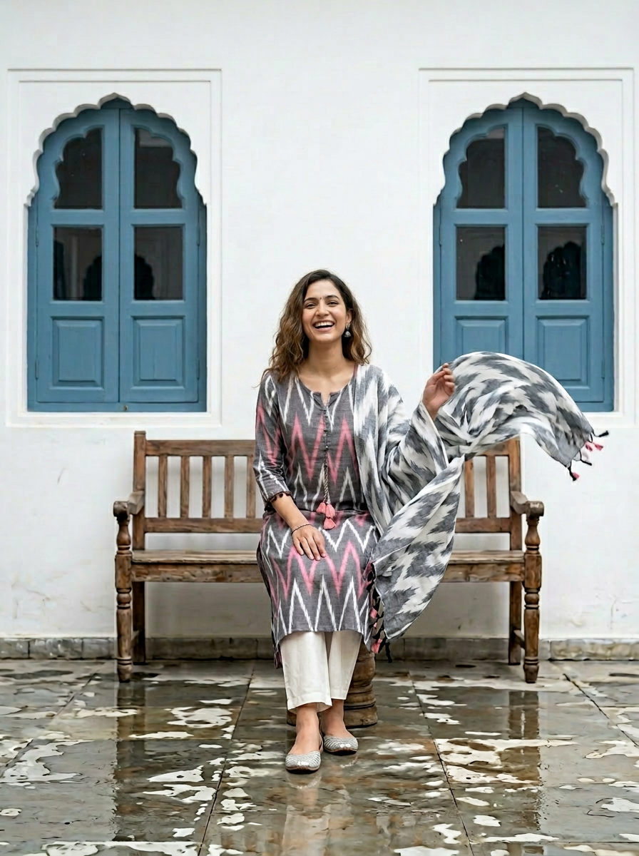 Ikkat cotton kurta set with dupatta