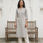 White Floral print cotton Kurta.