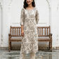 White Floral print cotton straight Kurta.